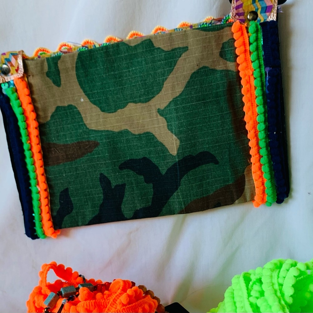 Upcycled Camouflage Crossbody with Neon Accents
